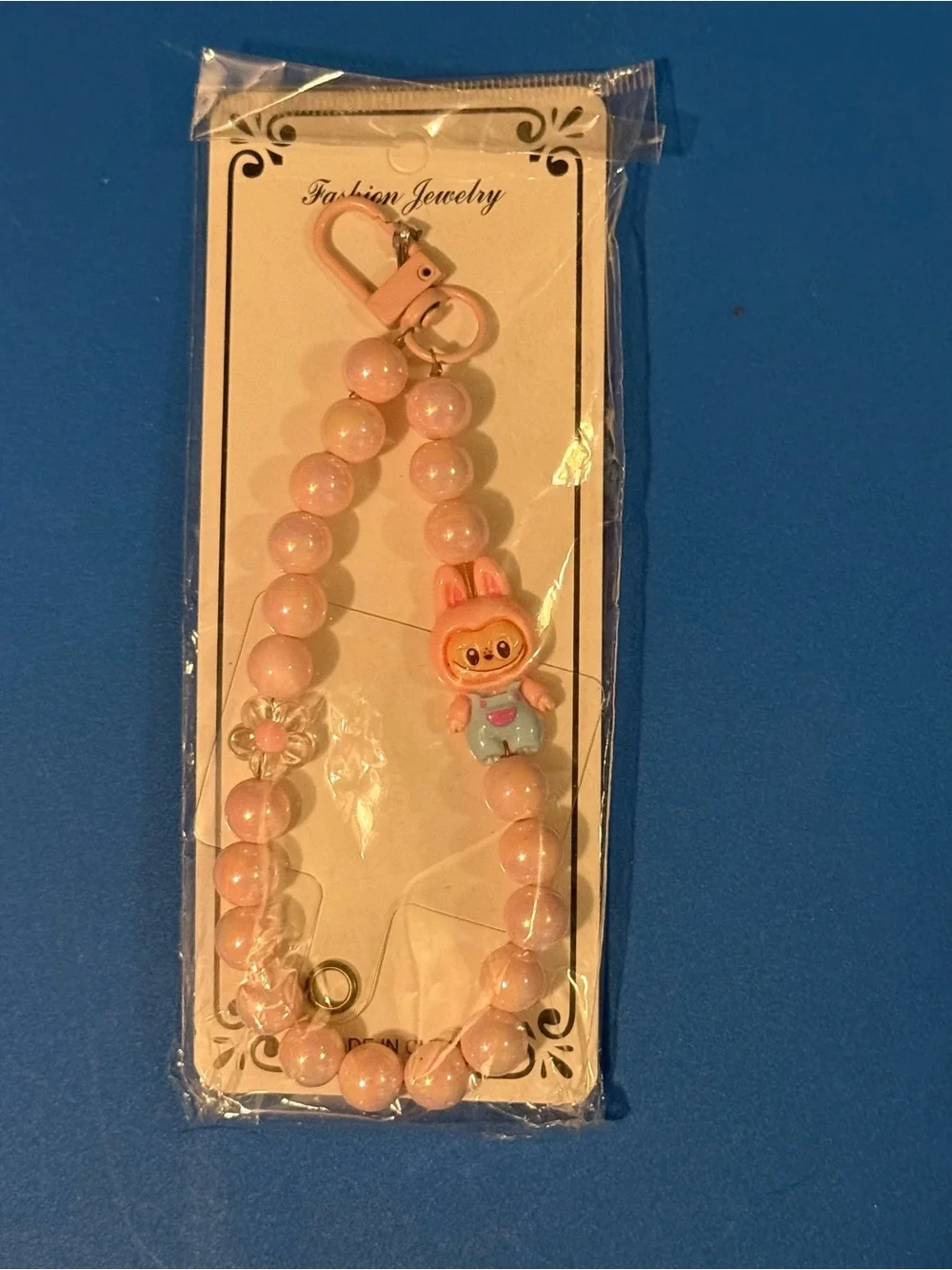 Kids Pink Beaded Bunny Charm Bag Keychain - Fashion Jewelry